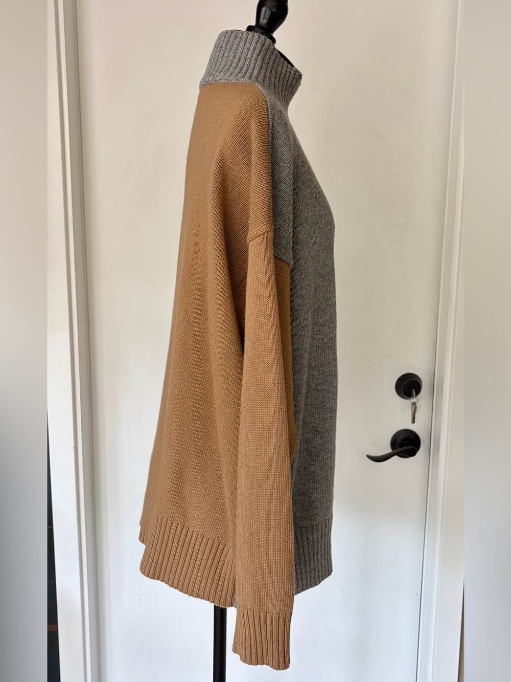 Kaos Colorblock Mockneck Sweater, Gray, Cream & Brown, Italy, szL, EUC - Picture 8 of 15